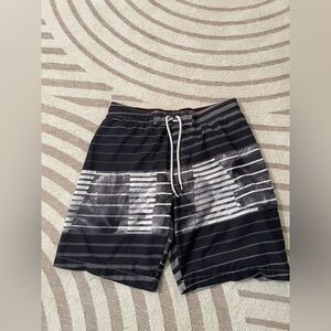 Sonoma Men's Striped Black and Gray Swim Trunks